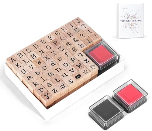 CraftyManor 61 PCS Small Letter Stamps and Ink Pad for Crafting, Clay Alphabet Wooden Rubber Stamp Kit, DIY Craft Scrapbook Supplies for Card Making (Small-63PCS)