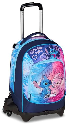 Seven Lilo & Stitch Schultrolley Jack 3 Räder, Blau, Rucksack mit abnehmbarem Trolley 33 Liter, für Grund- und Mittelschule, Mädchen, blau, Taglia unica, Casual