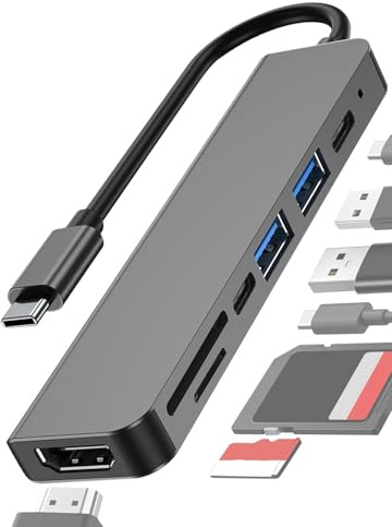 HUB USB C 7 en 1, Adaptador Hub Multipuerto, USB C 5Gbps, HDMI 4K@30Hz, PD 100W, Lector de Tarjetas SD/TF, Docking Station para Computadora/MacBook Pro Air/iPad/Surface/Samsung/Steam Deck