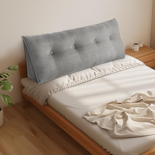 Lendenwirbelstützkissen, 140 cm, verstellbares Rückenkissen für Bett und Sofa, abnehmbarer Nackenkissen, waschbarer Bezug, Seitentasche, ideal zum Lesen und Komfort (Grau)