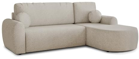Sofnet Ecksofa Jazz mit Schlaffunktion und Bettkasten - Bouclé-Stoff - L-Form Couch, Polstersofa, Schlafsofa, Sofagarnitur, Bettsofa (Beige (Coral 65), Ecksofa Rechts)