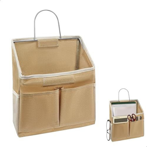 Borsa Portaoggetti da Parete, Grande Capacità Tasche Portaoggetti da Parete con Ganci Porta Oggetti da Appendere in Tessuto Lino Organizer Appeso Tasca per Camera e Camper Bagno Cucina, 1 Pezzi