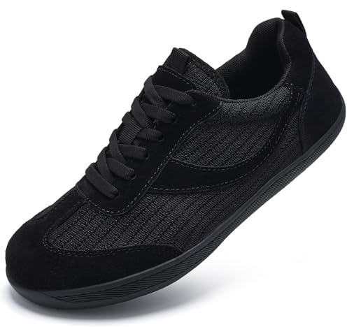 Barefoot Shoes for Womens Trainers Extra Wide Fit Arch Support Memory Foam Trail Running Shoes Ladies Lace Up Breathable Non Slip Outdoor Walking Sneakers All Black UK 5