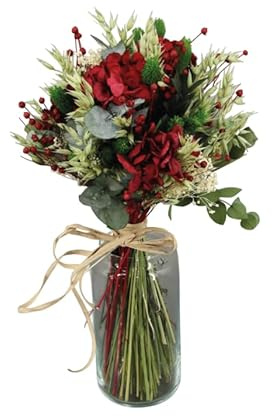 DECOALIVE Ramo de Hortensias Rojas Preservadas – Flor Duradera y Elegante