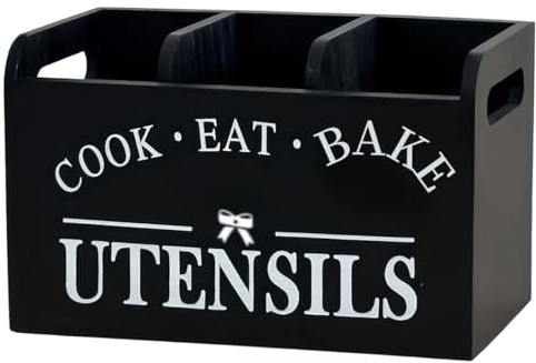 Uxsjakjsd Porta Utensili da Cucina con Tre Scomparti Scatola di Stoccaggio In Legno Vintage Mobile per Piatti In Stile Country A
