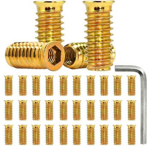 30 st. inskruvsmuttrar M8 x 30 mm, gänginsats trä, gänginsatser, gänghylsa M8, skruvmuttrar galvaniserade insexkant, inskruvhylsor för trämöbler