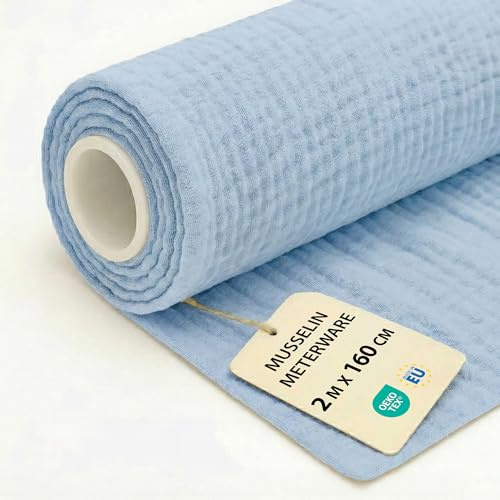 Tyg Metervara Muslin Bomull 2 M x 160 cm Lätt Sytyg – Mjukt Andningsaktivt för Filt Bordslöpare Sommarklänning Baby Accessoarer Luftigt Skönt med Oeko Tex Himmelsblå