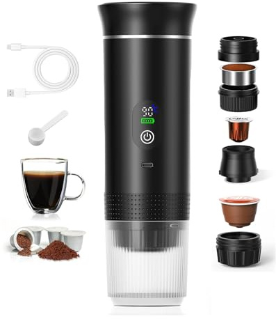 Aischens Caffettiera Portatile Riscaldamento Rapido 80ml 20 Bar (Nero)