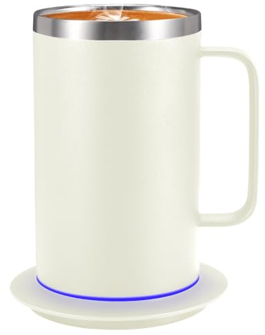 DEQIANG Self Heating Coffee Mug, Heated Coffee Mug with Smart Mug Warmer & Ergonomic Handle, Auto Heat to 131°F, USB-Powered Desk Warmer for Office Home Use, Ideal Coffee Lovers Gift (17oz White)