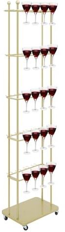 Floor Standing Champagne Flute Holder 5-Tier Champagne Tower Display Stand with 40 Holders and 4 Wheels (2 Locking), Champagnes Glass Holder Stand 50kg Movable Champagne Holder for Home, Bar (Gold)
