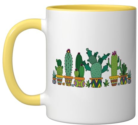 cactus gardener cactuses collection plants cactus Ceramic Mug, Yellow/White