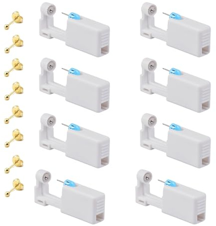 8 Stück Nasenpiercing Stecher Set, Ohrlochstechpistole Kit Sicherheit Nasenpiercings Ohrring Pistole Ohr Piercingpistole, Gold Ohrlochpistole Ohrstecherset Ohrlochstech Set Nasenstecker für Make-up
