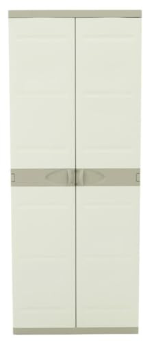 Recamania Plastskåp, Beige, 2 dörrar, 4 hyllor höjdjusterbara | Mått: 176 x 70 x 41 cm