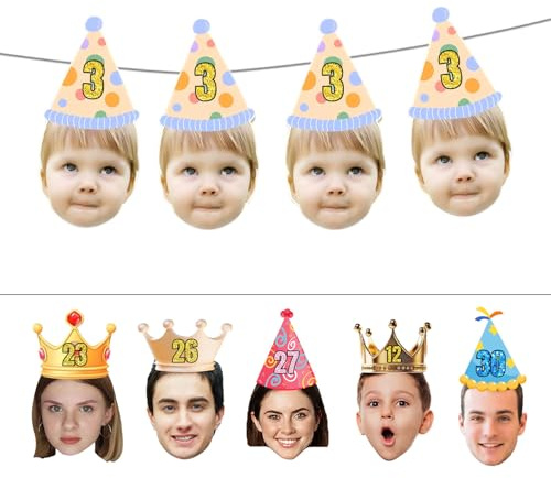 10 Stück Personalisiertes Geburtstagsbanner mit Foto,Banner Selbst Gestalten,Personalisierte Foto Partydekoration für Geburtstage, Hochzeiten, Abschlussfeiern,240 cm Seil.