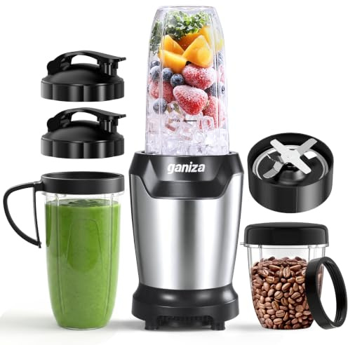 Ganiza Blender 1300W, Mixeur Blender avec 3 Gourdes Portables (2×1.1L & 1×660ML), 6 Lames Inox Durables, Sans BPA, Facile à Nettoyer, Mixeur Électrique pour Milkshakes, Smoothies
