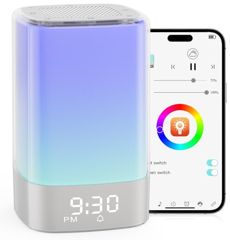 Alarm Clocks Bedside, White Noise Machine, Night Light & Bluetooth Speaker | 32 Sleep Sounds, Wake-Up Light, App Control, Touch Lamp Bedside Night Light Kids, Birthday Gifts for Women Teenage Girls Boys