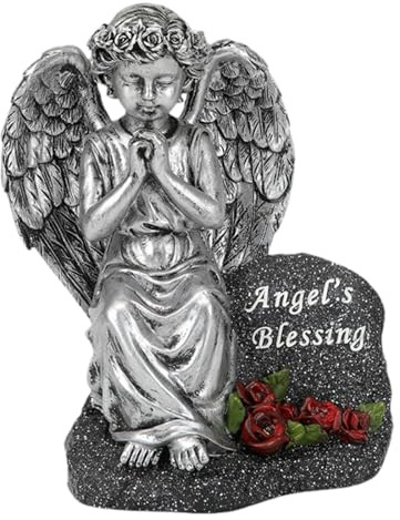 Harilla Estatua de ángel Solar para jardín, Figura de ángel para Tumba, decoración Exterior para césped, Plata