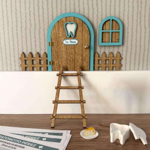 Genérico Puerta del Ratoncito Pérez de Madera - Colección Mágica (Turquesa, Estándar)