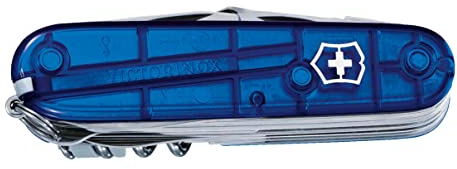 Victorinox, Swiss Champ, Coltellino Svizzero, Originale, Multiuso, Campeggio, 33 Funzioni, Lama, grande, Cavatappi, Blu Trasparente