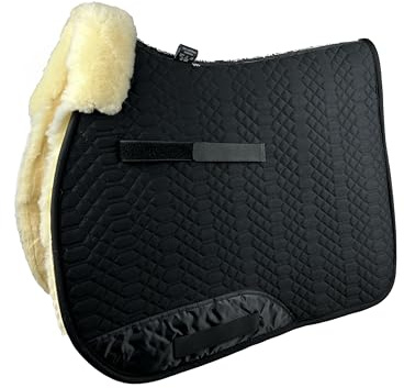 Engel Reitsport SCHABRA2-VSS-SCH-MED Lammfell Vielseitigkeits Schabracke | fully lined, Fellkranz vorne, robuster Baumwoll Steppstoff, Vielseitigkeit, Stoff schwarz Fell med.