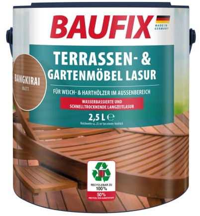 BAUFIX Terrassen- & Gartenmöbel-Lasur bangkirai, matt, 2.5 Liter, Holzöl, Terrassen Öl für Weichholz & Hartholz, auch für Holzterrassen, lange haltbar