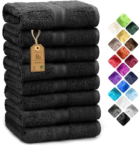 NatureMark Set de 8 Toallas de Mano - 100% Algodón - Toallas Absorbentes y Duraderas, Tamaño 50×100 cm, Negro