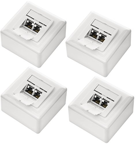 deleyCON 4x CAT 6 Universellt Nätverksuttag - 2x RJ45-Port - Skärmad - Ytmonterad eller Infälld - 1 Gigabit Ethernet-Nätverk - EIA/TIA 568A&B - Vit