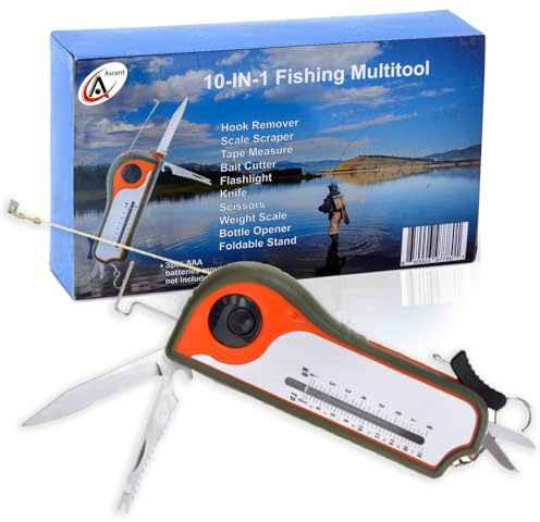 Fisherman Herramienta de Regalo Pesca Multiherramienta-Gancho Remover Escala Scraper, Cinta Medida, Cortador de cebos, Linterna, Cuchillo, Tijeras, Escala de Peso, Abridor de Botellas, Idea de Regalo