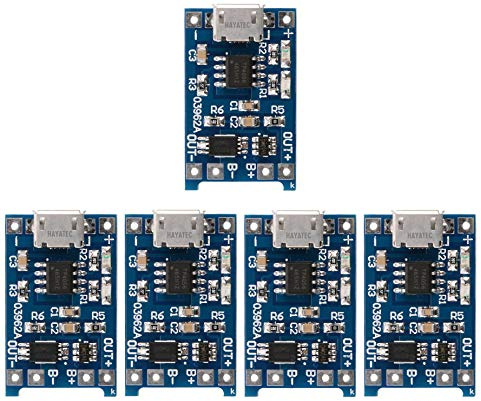 For TP4056 5V 1A Micro USB 18650 Lithium Battery Charging Board Module TP-4056 by HAYATEC (Pack of 5)