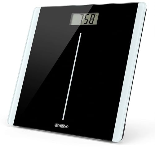 MONZANA Personenwaage Digital Klare LCD Anzeige Große Trittfläche bis 180kg | Automatisch, Step-On Waage, DMS Sensorsystem, Körperwaage, Flaches Design, Sicherheitsglas, kg, lb, st