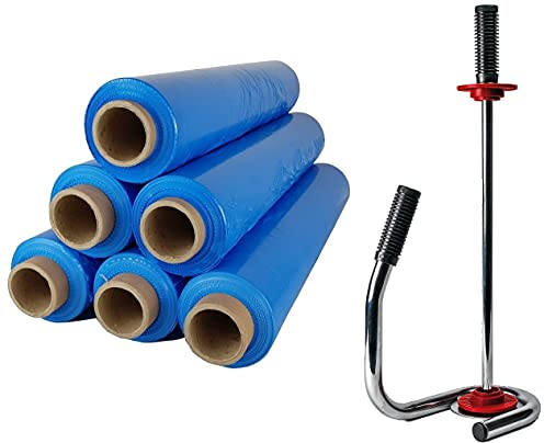 Profi Abroller Premium Chrome + 6 Rollen 2,5 kg Stretchfolie 23 my (Blau)
