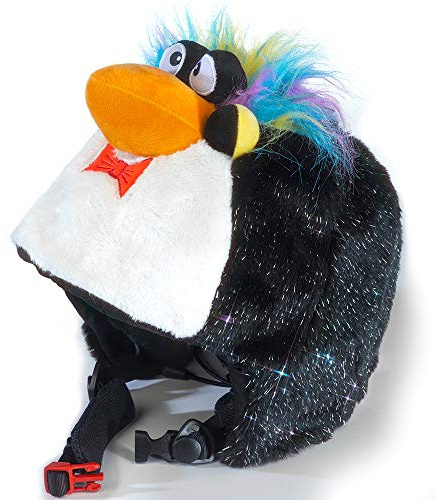 crazeeHeads Plush Animal Girls and Boys Helmet Covers, Bike Ski Winter Snow, Panda, Pig, Unicorn, Snow Leopard, Zebra, Alligator, Raccoon, Penguin… (Edwin The Penguin)