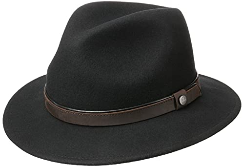 LIERYS Sargent Traveller Wollfilzhut Damen Herren 100% Wollfilz Wasserabweisend Packable Herbst Winter schwarz S (54-55 cm)