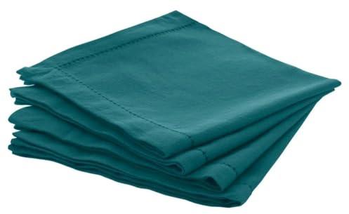 Atmosphera Créateur d'intérieur - Lot de 4 Serviettes de Table Chambray 40x40cm Bleu Canard