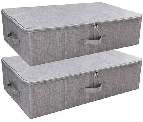 iwill CREATE PRO Faltbare atmungsaktive Unterbett-Aufbewahrungsbehälter mit Deckel, Kleiderschrank, Kleidung, Decke, Schuhe, Spielzeug, Organizer, Behälter, Dunkelgrau, 2 Stück