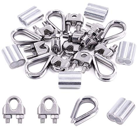 Swpeet Juego de accesorios de cuerda de alambre M8 (5/16 pulgadas), incluye abrazadera de cable M8, dedal de acero inoxidable M8, 4 mm de aluminio, perfecto para cable de cuerda de