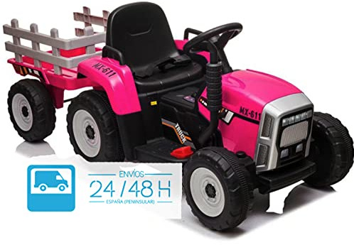 BABYCOCHES - Tractor electrico para niños con Remolque - Coches eléctricos con batería 12v, Equipo de Sonido, Bluetooth, Luces y Mando Control Remoto para Padres