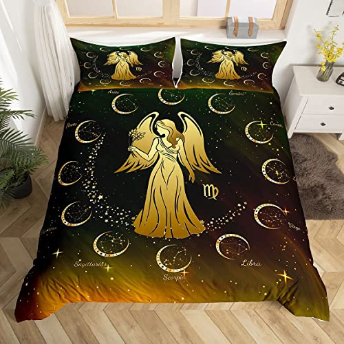 richhome Sternbild Jungfrau Bettwäsche-Set,Märchenmädchen mit Flügeln Bettwäsche Set 135x200cm,Sternzeichen der Sternengalaxie Betten Set für Kinder Jungen Mädchen 2St.Reißverschluss Mikrofaser