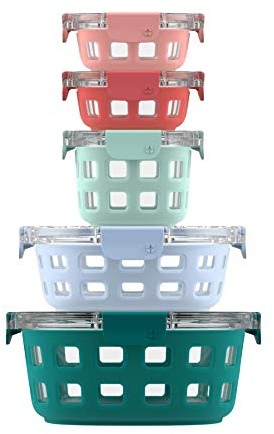 Ello Duraglass Glass Meal Prep Sets Leak-Proof Glass Food Storage Containers with Airtight BPA-Free Plastic Lids, Dishwasher, Microwave, and Freezer Safe