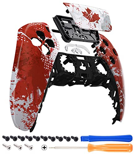 eXtremeRate Impression Canada Flag Touchpad Front Housing Shell Compatible with ps5 Controller BDM-010 BDM-020 BDM-030 040, DIY Replacement Shell Custom Touch Pad Cover Compatible with ps5 Controller