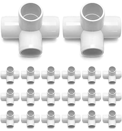 QWORK PVC Pipe Fitting, 4 Way 3/4 Tee Elbow, 20 Pack Connector, Furniture Grade, for Building Furniture and Structures, White