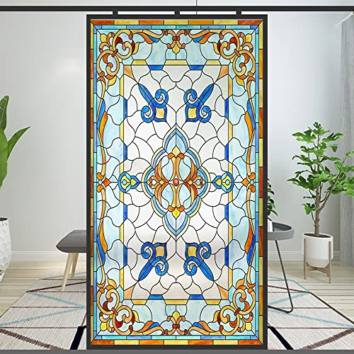 Sichtschutz-Fensterfolie, europäischer Kirchenstil, Buntglas, statisch, haftend, dekorativ, mattiert, Fensteraufkleber (Muster, 40 x 60 cm)