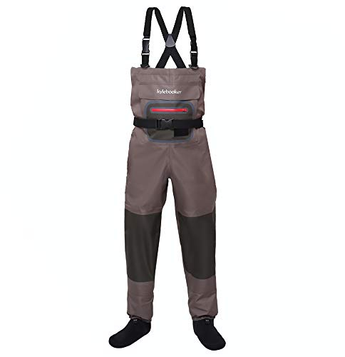 Kylebooker Fliegenfischen Wathose Atmungsaktiv Strumpffuß Brust Wathose für Männer und Frauen, Braun und Olivgrün, XXL