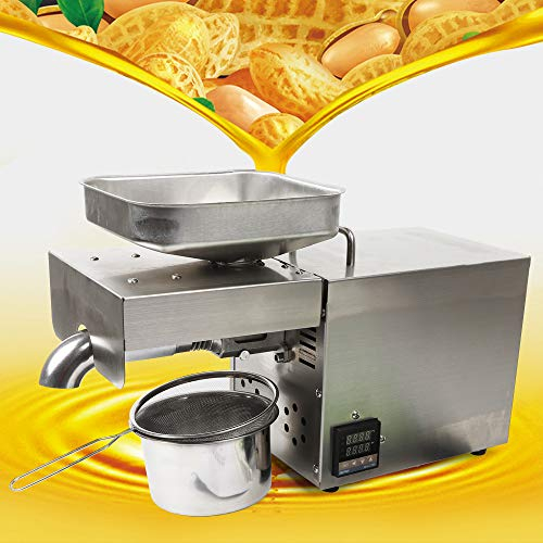 610W Automatische Ölpresse Maschine 220V Öl Extraktion Expeller 304 Edelstahl Temperaturkontrolle Ölmühle für Kommerziell und Haushalt, 5kg/hr (für Erdnüsse)