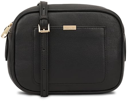 Paul Costelloe Genuine Leather Crossbody Bag for Women with Adjustable Strap & Signature Gold Hardware | Sazava (Jet black)