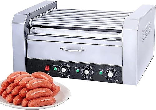 Maquina Perritos Calientes Hot Dog Roller Warmer Grill Cooker Machine, Commercial 11 Rodillos Antiadherentes Bun Warmer Hot Dog Salchicha Griller For El Hogar, Tienda, Snack, Bar