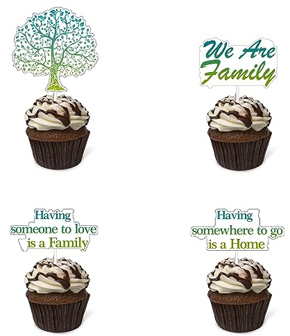 24pcs Family Reunion Cupcake Topper Family Tree Photo Booth Props Family Cupcake Topper for Housewarming/Adoption/Family Gathering Party Decorations