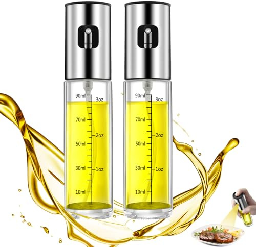 hunnycook Ölsprüher für Speiseöl, 2 Stück 100ml Öl Sprühflasche, Abgestufter Ölsprüher Glas mit guter Zerstäubung, Professioneller Ölspray für Küche Kochen Salat Brot Backen BBQ