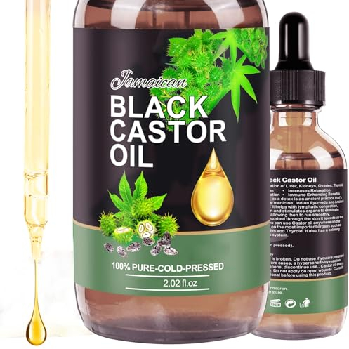 Black Castor Oil 100% Pure Natural Cold Pressed, Jamaican Black Castor Essential Oil, Organic Body Massage Castor Oil Hair Nourishing 60ml, Can be Used with Essential Oil Pack