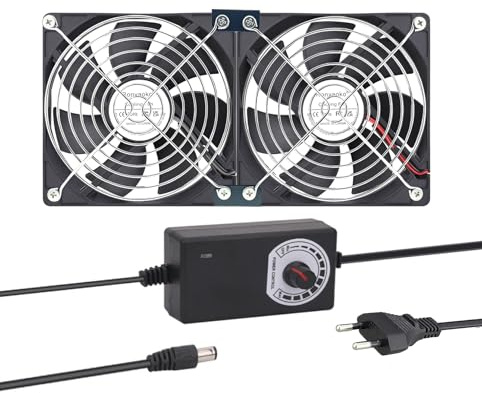 Ronyaoko 120mm Lüfter Leise 120x25mm Zweireihiger, 12V PC Lüfter, mit AC 220V 240V Regelbar Geschwindigkeitskontrolle 2 x 12cm Gehäuselüfter,für Computer/AV-Kabine/Workstation Chassis Cabinet Server